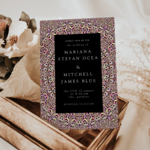 Romantic Geometric Mandala soft Pink Black Invitat Postcard
