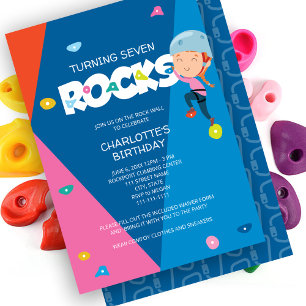Cute Girl Rock Climbing Birthday Invitation
