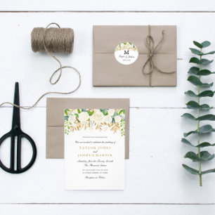Gold Floral Leaf Watercolor Wedding Invitation