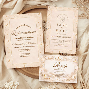 Celestial Gold Moon Quinceañera Invitation