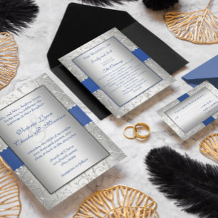 Blue Silver Typography Wedding Reception Insert Invitation