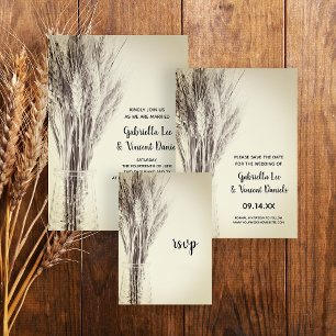 Dried Barley Milk Bottle Country Farm Wedding RSVP