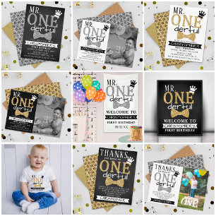 Mr. ONEderful 1st Birthday Photo Invitations