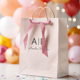 Minimalistic Monogram Initial & Name Pastel Pink Rectangular Sticker