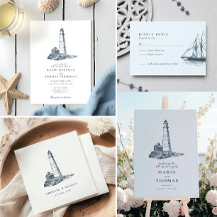 Nautical Lighthouse Ocean Seaside Wedding Invitation
