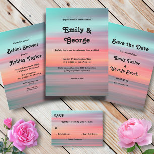 Elegant Romantic Sunset  Blue Sky Beach Wedding Invitation