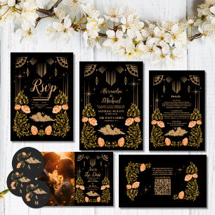 Celestial Midnight Black Stars Wedding Invitation
