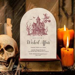 Wicked Witch Haunted House Vintage Halloween Party Invitation
