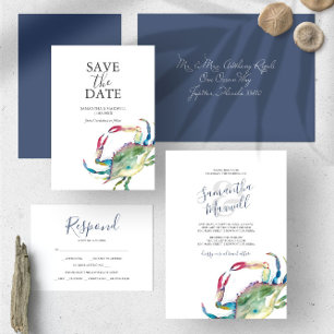 Crab Beach Wedding All In One Invitation Template