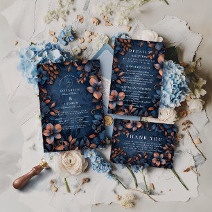 Midnight Copper Floral Wedding Invitation