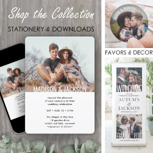 Modern Minimal All-In-One QR RSVP 2 Photo Wedding Invitation