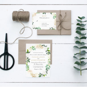 Blush Gold Watercolor Wreath Wedding Invitation