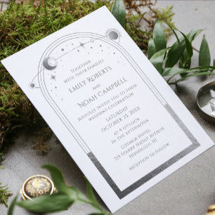 Mystical White Silver Sun Moon Astronomy Space All In One Invitation