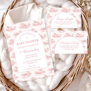 Vintage Pink Toile Baby Shower Invitation