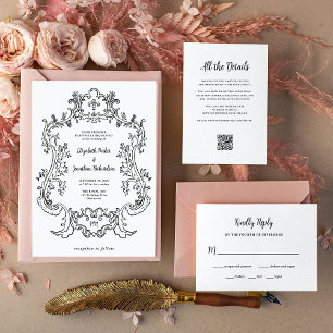 Regal Black and White   Wedding Details QR Code Enclosure Card