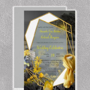 Fun Expressive in Yellow and Grey plant leaves Invitation