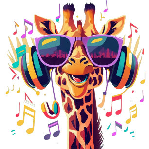 Cool Colourful Party Giraffe with Headphones  Wine Label