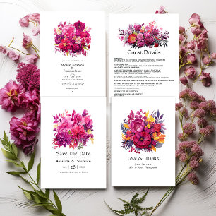 Viva Magenta Floral Wedding Thank You Card