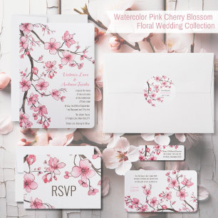 Watercolor Pink Cherry Blossom Floral Wedding Classic Round Sticker