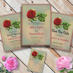 Elegant Red Rose Romantic Floral Bridal Shower Invitation