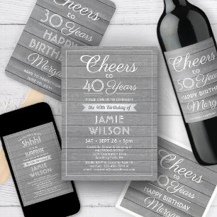 ANY Birthday Cheers Rustic Wood Grey White 1 Photo Banner