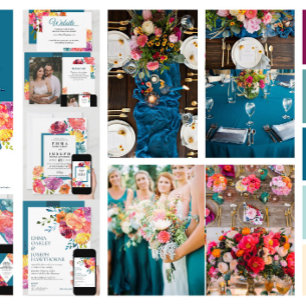 Bright Summer colourful triangle floral Wedding I  Invitation