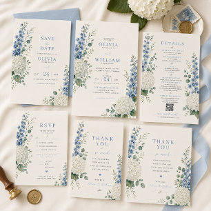 Soft Blue Botanical Wedding Thank You Card