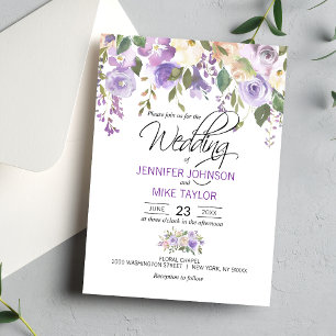 Watercolor Floral Lavender Purple Bridal Brunch Invitation
