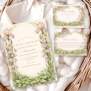 Vintage Iris And Bellflower Botanical Baby Shower Invitation