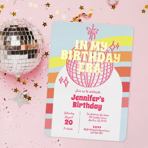 Retro Pink Disco Ball In My Birthday Era Party Invitation