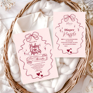 Cute Doodle Hand Drawn Bow Baby Shower Invitation