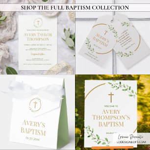 Chic Gold Cross Watercolor Custom Photo Baptism Invitation