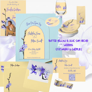Butter Yellow and Lilac Colored Sun Orchid Wedding Acrylic Invitations