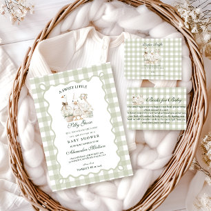 Sage Gingham Silly Goose Baby Shower Invitation