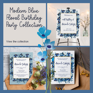 Modern Dark Blue Floral Birthday Party Thank You Classic Round Sticker