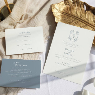 Modern Elegant Photo Dusty Blue Save The Date
