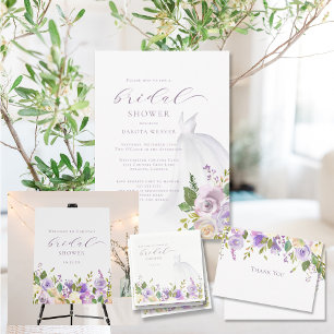Purple Floral Wedding Dress Bridal Shower Invitation