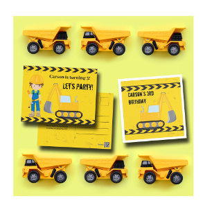 Construction Vehicle Kids Custom Birthday Party Postcard