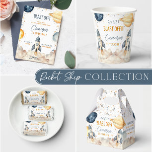 Space Galaxy Rocket Ship Birthday Party Invitation