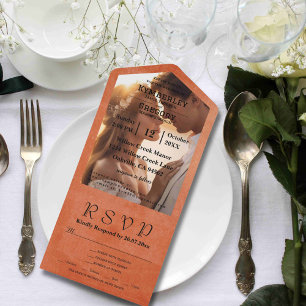 Chic Elegant Burnt Orange RSVP All In One Wedding All In One Invitation