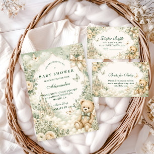 Elegant Green Teddy Bear Books for Baby Enclosure Card