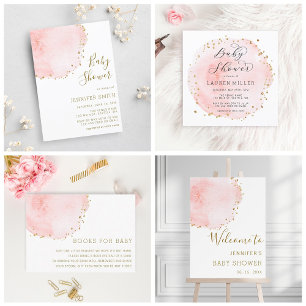 Blush Pink Watercolor Circle Baby Shower Square Invitation