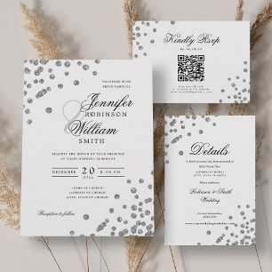 Elegant Wedding Silver Glitter Confetti Themed  Acrylic Invitations