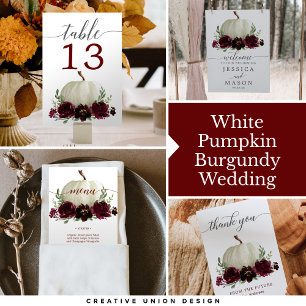 Burgundy Pumpkin Fall Wedding Tri-Fold Invitations