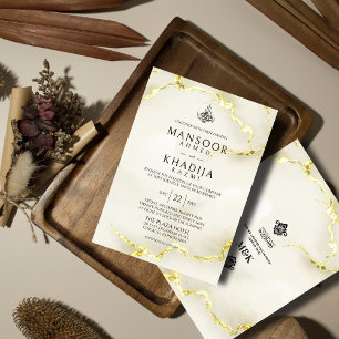 Luxurious Gold Marble Texture Islamic Wedding  Invitation