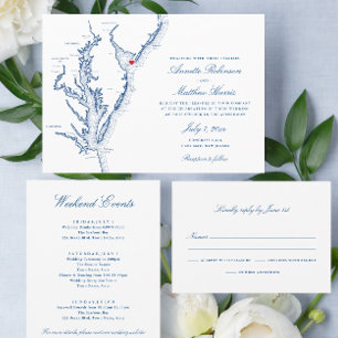 Cape May New Jersey Elegant Navy QR Wedding All In One Invitation