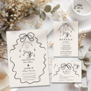 Doodle Champagne Whimsical Bow Wedding Save The Date