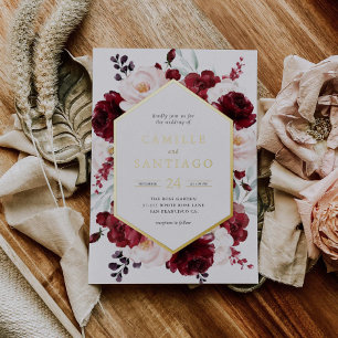 Burgundy Floral Wedding Invitation