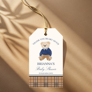 We can bearly wait classic plaid baby shower favor classic round sticker