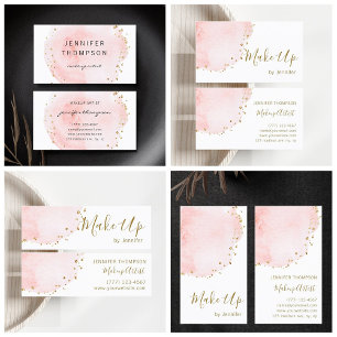 Blush Watercolor Circle Gold Dots Business Card